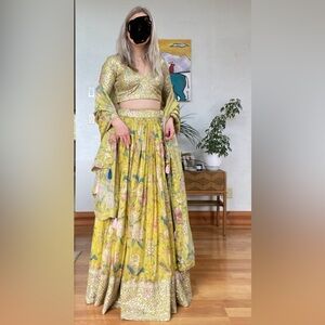 Floral Yellow Green Lehenga Set